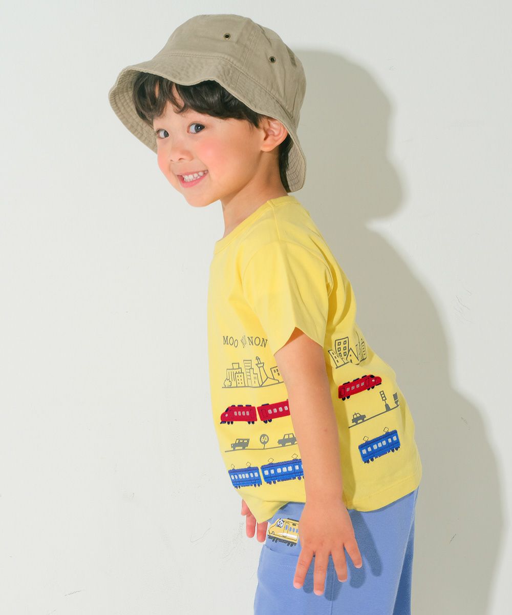 綿100％ 電車ワッペンプリントTシャツ Yellow model image 3