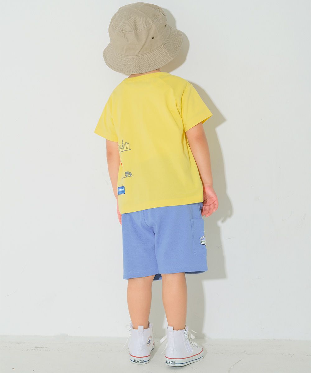 綿100％ 電車ワッペンプリントTシャツ Yellow model image 4