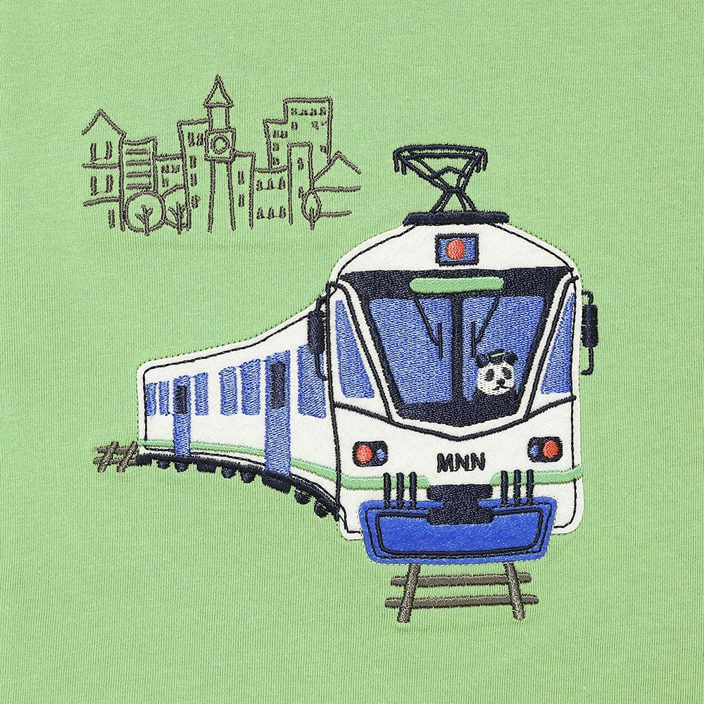 綿100％ 電車ワッペン刺繍Tシャツ Green Design point 2