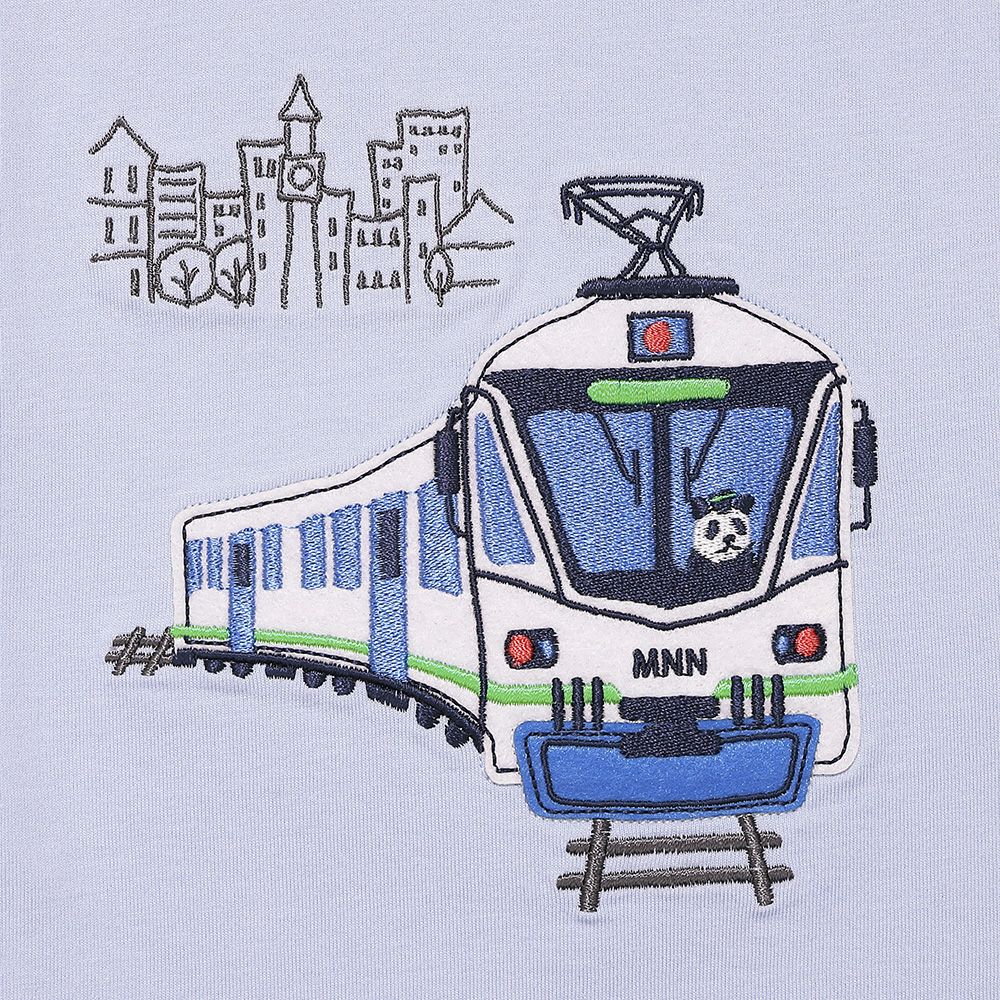 綿100％ 電車ワッペン刺繍Tシャツ Blue Design point 1