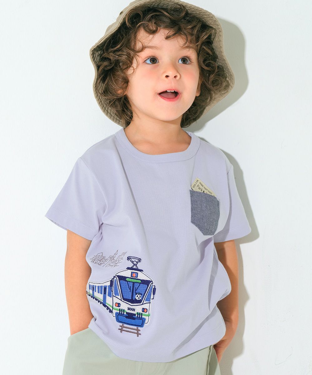 綿100％ 電車ワッペン刺繍Tシャツ Blue model image 1