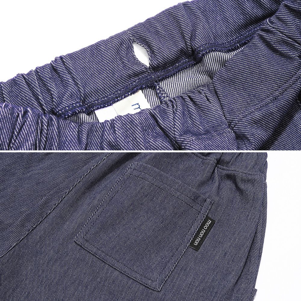 パンダ＆消防車刺繍 デニムツイルニットハーフパンツ Navy Design point 1