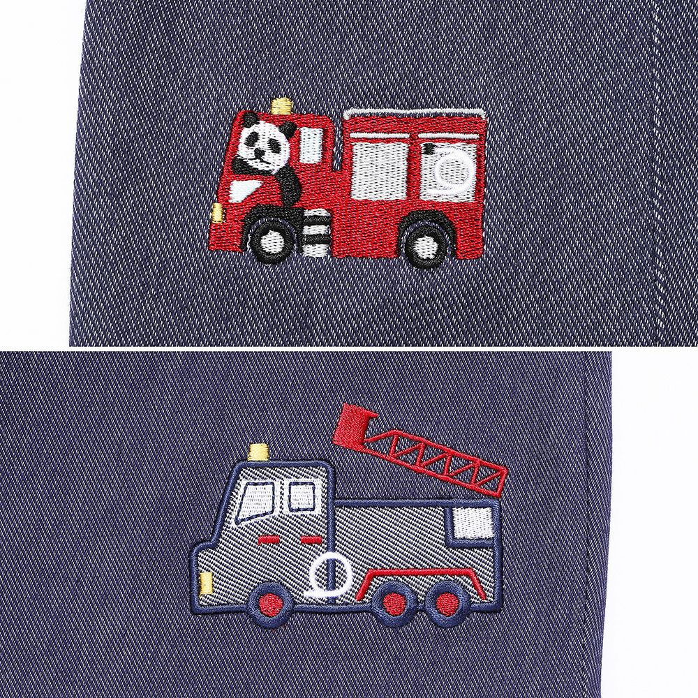 パンダ＆消防車刺繍 デニムツイルニットハーフパンツ Navy Design point 2