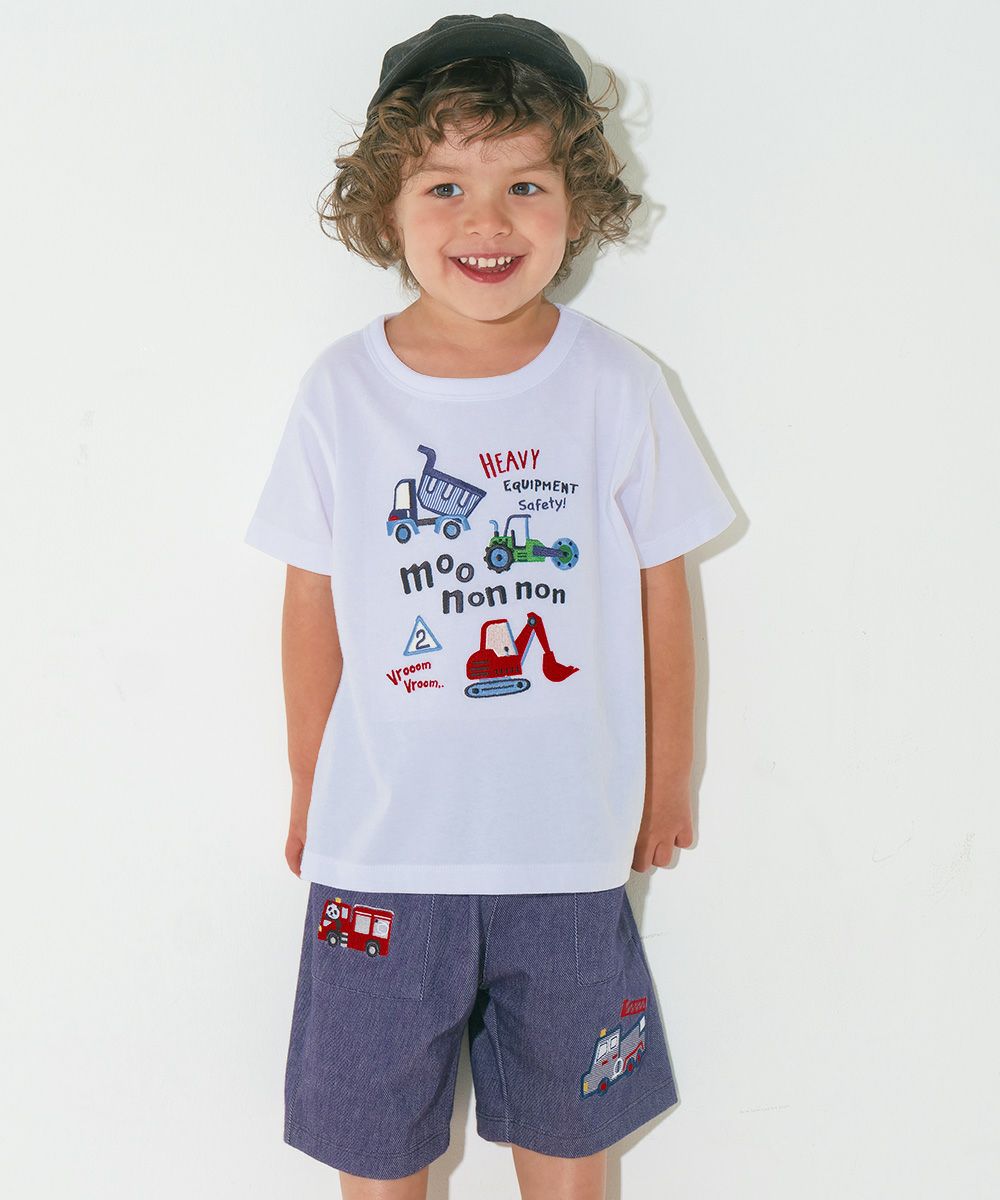 パンダ＆消防車刺繍 デニムツイルニットハーフパンツ Navy model image up