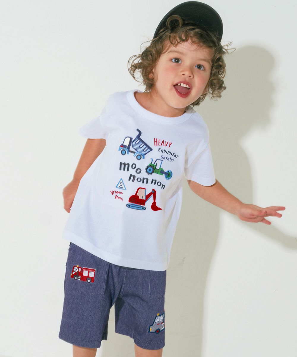 パンダ＆消防車刺繍 デニムツイルニットハーフパンツ Navy model image 1