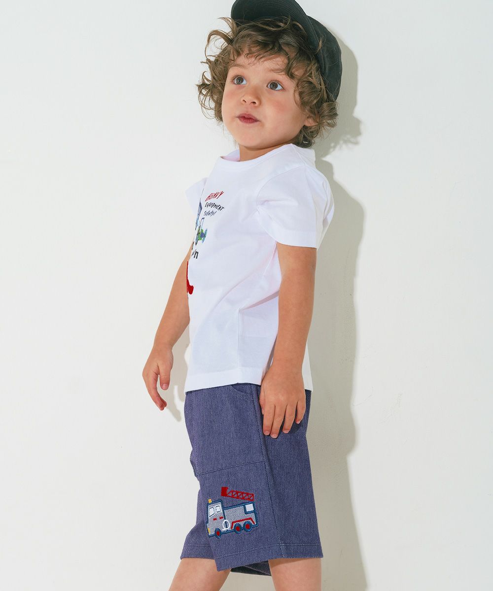 パンダ＆消防車刺繍 デニムツイルニットハーフパンツ Navy model image 2