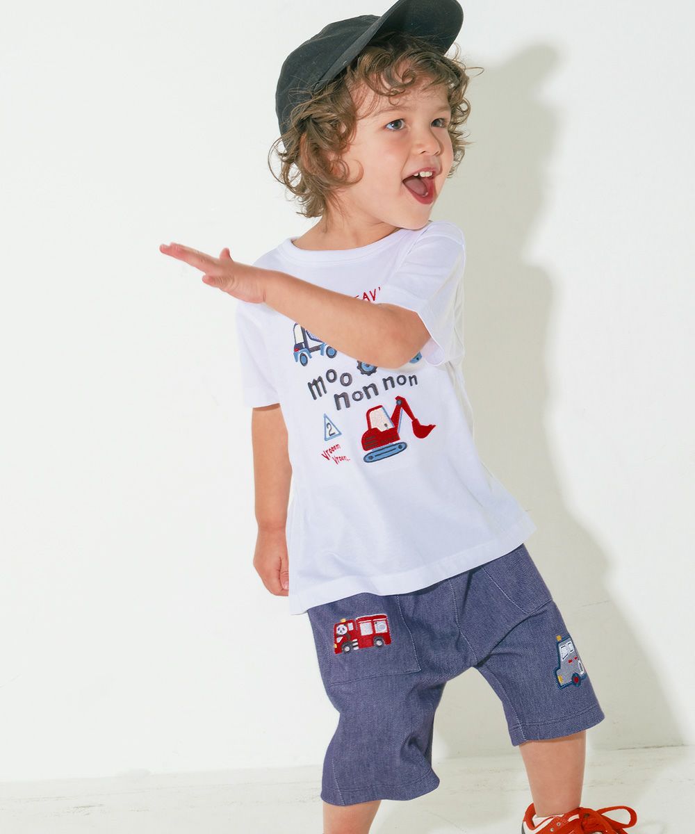 パンダ＆消防車刺繍 デニムツイルニットハーフパンツ Navy model image 3