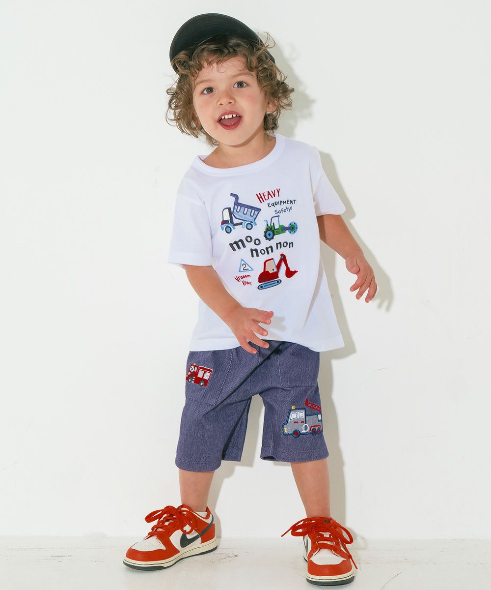 パンダ＆消防車刺繍 デニムツイルニットハーフパンツ Navy model image 4