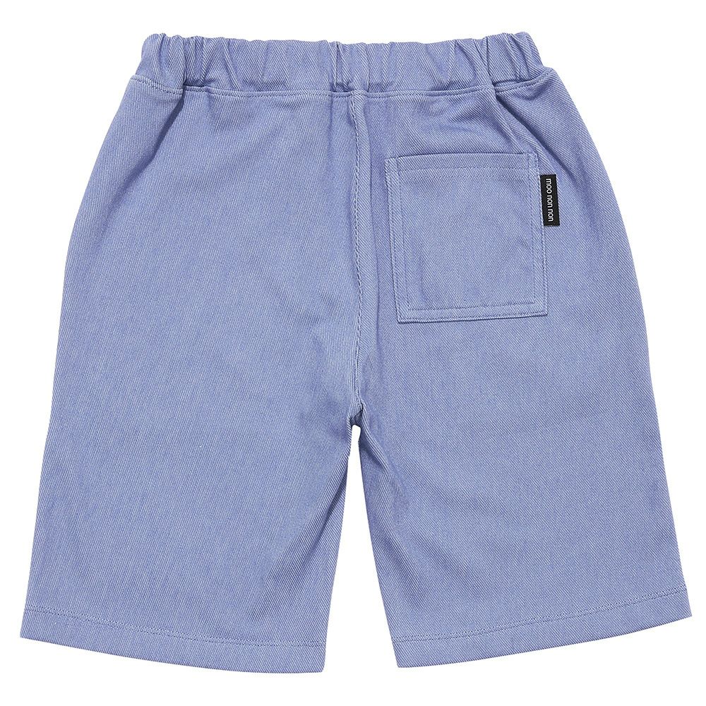 パンダ＆消防車刺繍 デニムツイルニットハーフパンツ Blue back