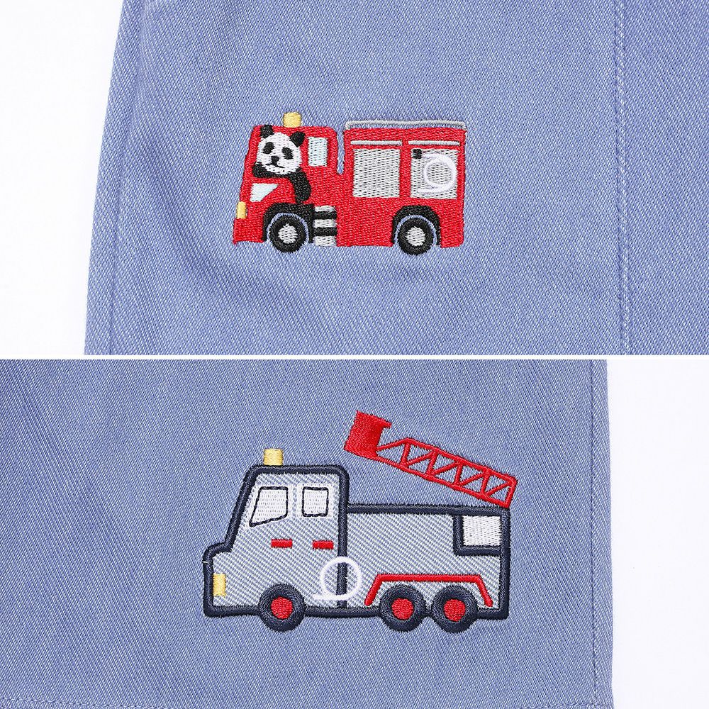 パンダ＆消防車刺繍 デニムツイルニットハーフパンツ Blue Design point 1