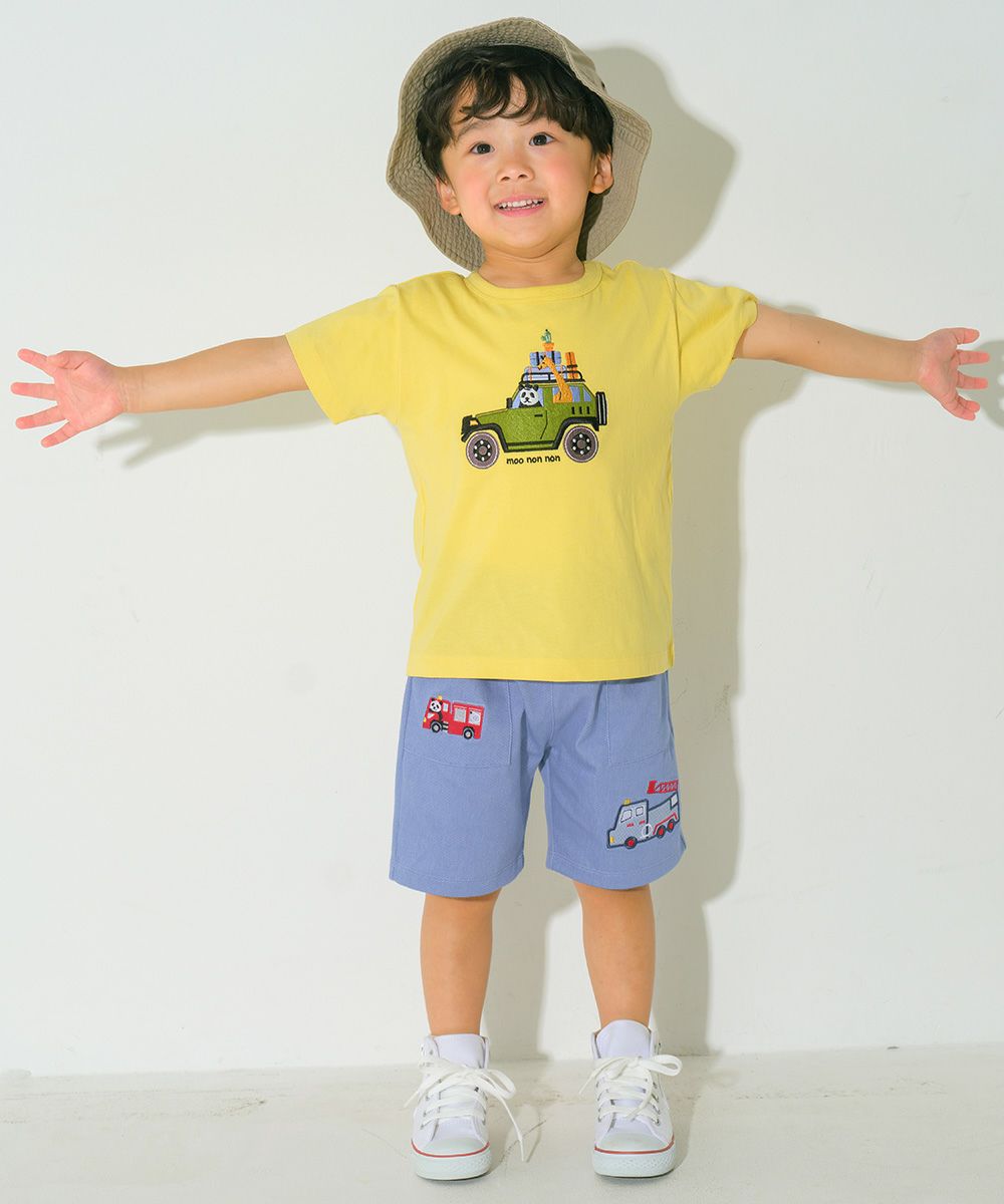 パンダ＆消防車刺繍 デニムツイルニットハーフパンツ Blue model image 2