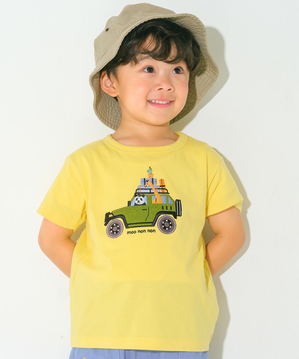 綿100％ 動物＆くるま刺繍 サファリカーTシャツ Yellow model image up