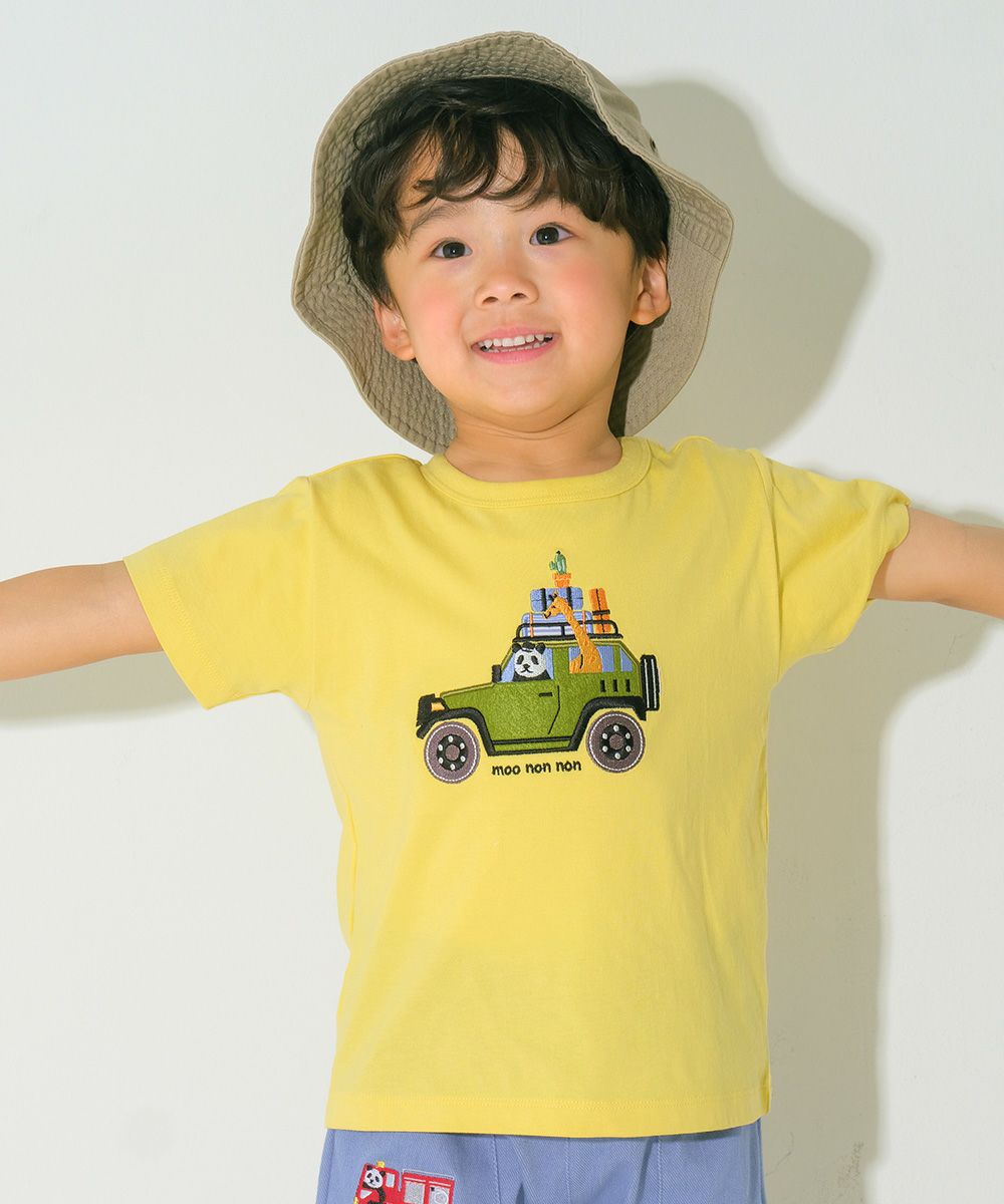 綿100％ 動物＆くるま刺繍 サファリカーTシャツ Yellow model image 1