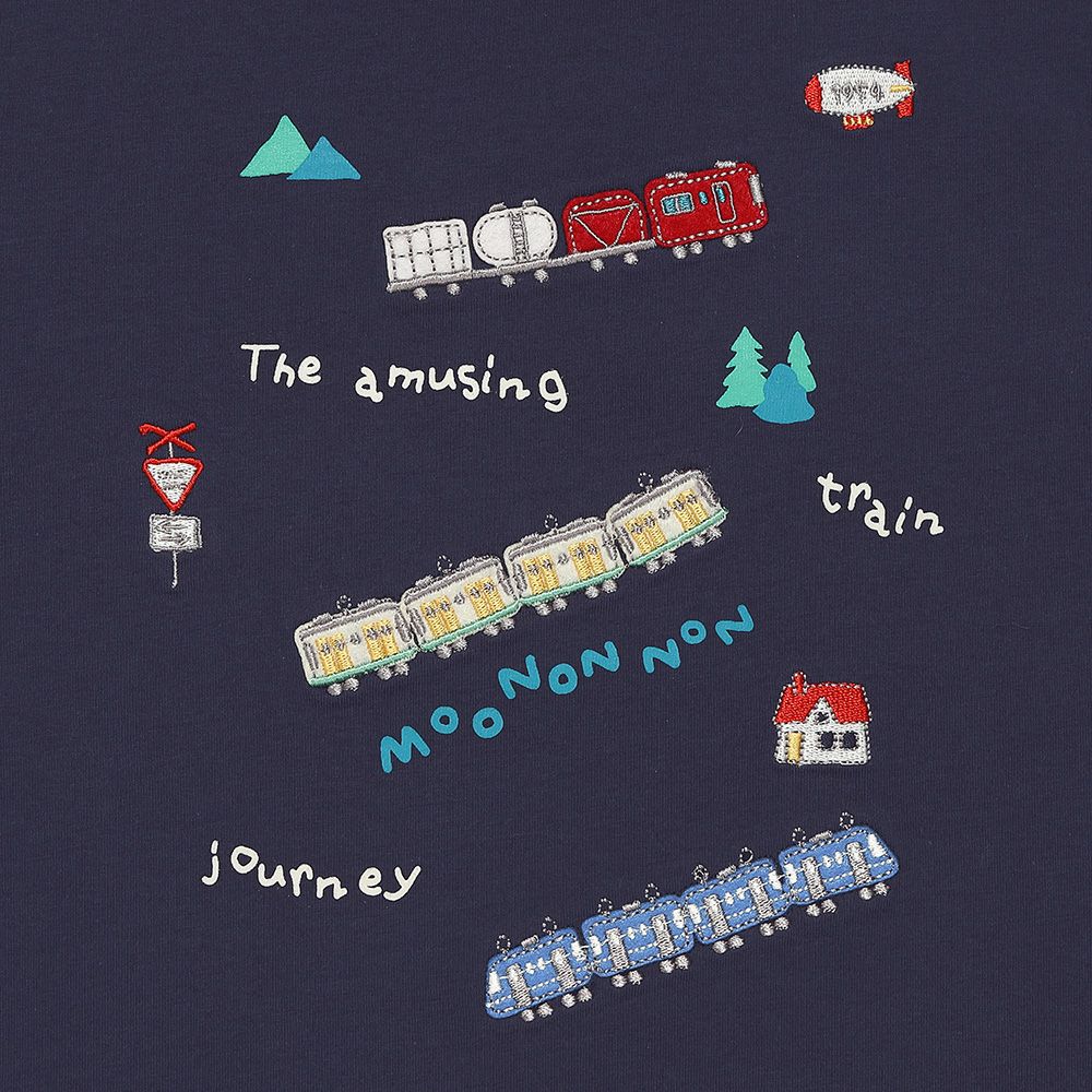 綿100％ 電車 ロゴ 刺繍 Tシャツ Navy Design point 1