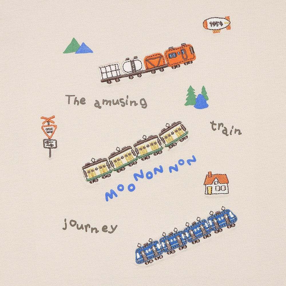 綿100％ 電車 ロゴ 刺繍 Tシャツ Beige Design point 1