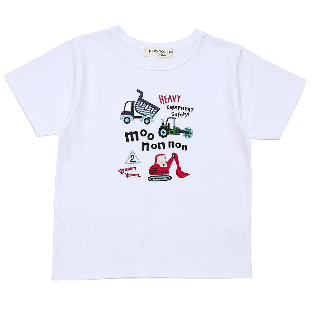 綿100％ はたらく車 ワッペン ロゴ 刺繍 Tシャツ Off White front