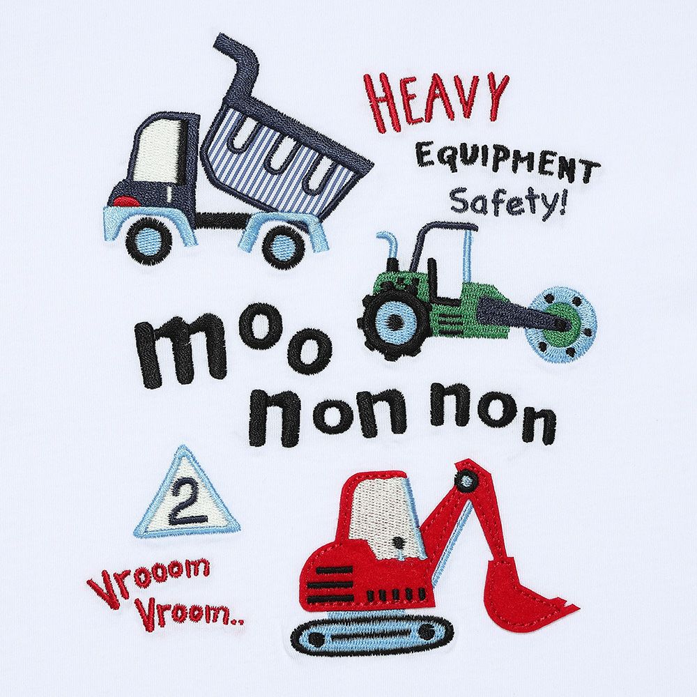 綿100％ はたらく車 ワッペン ロゴ 刺繍 Tシャツ Off White Design point 1