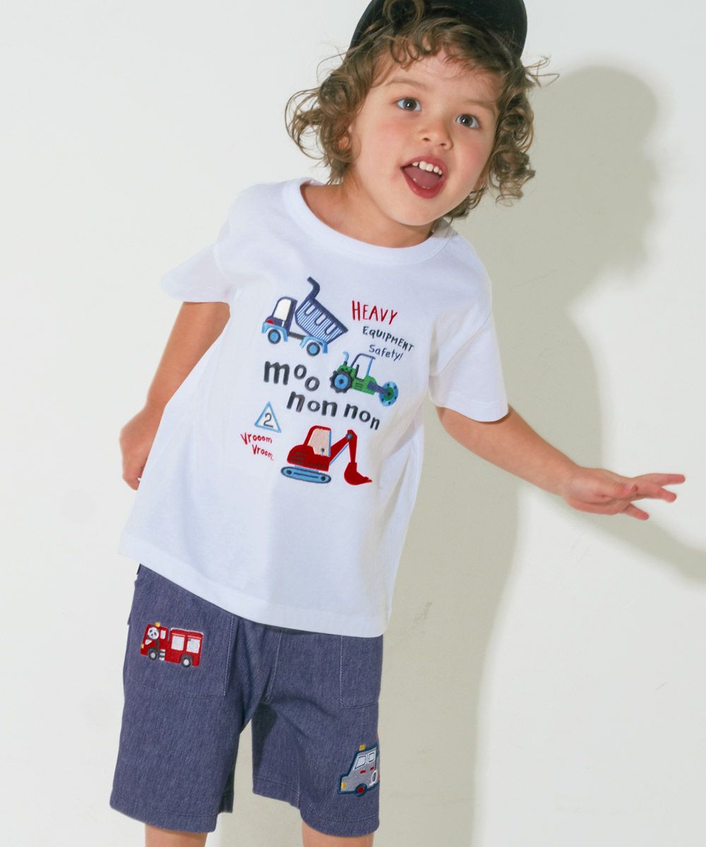 綿100％ はたらく車 ワッペン ロゴ 刺繍 Tシャツ Off White model image 2