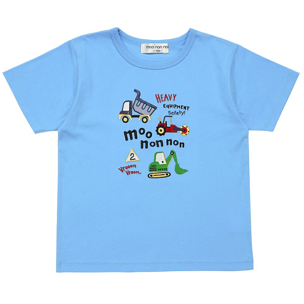 綿100％ はたらく車 ワッペン ロゴ 刺繍 Tシャツ Blue front