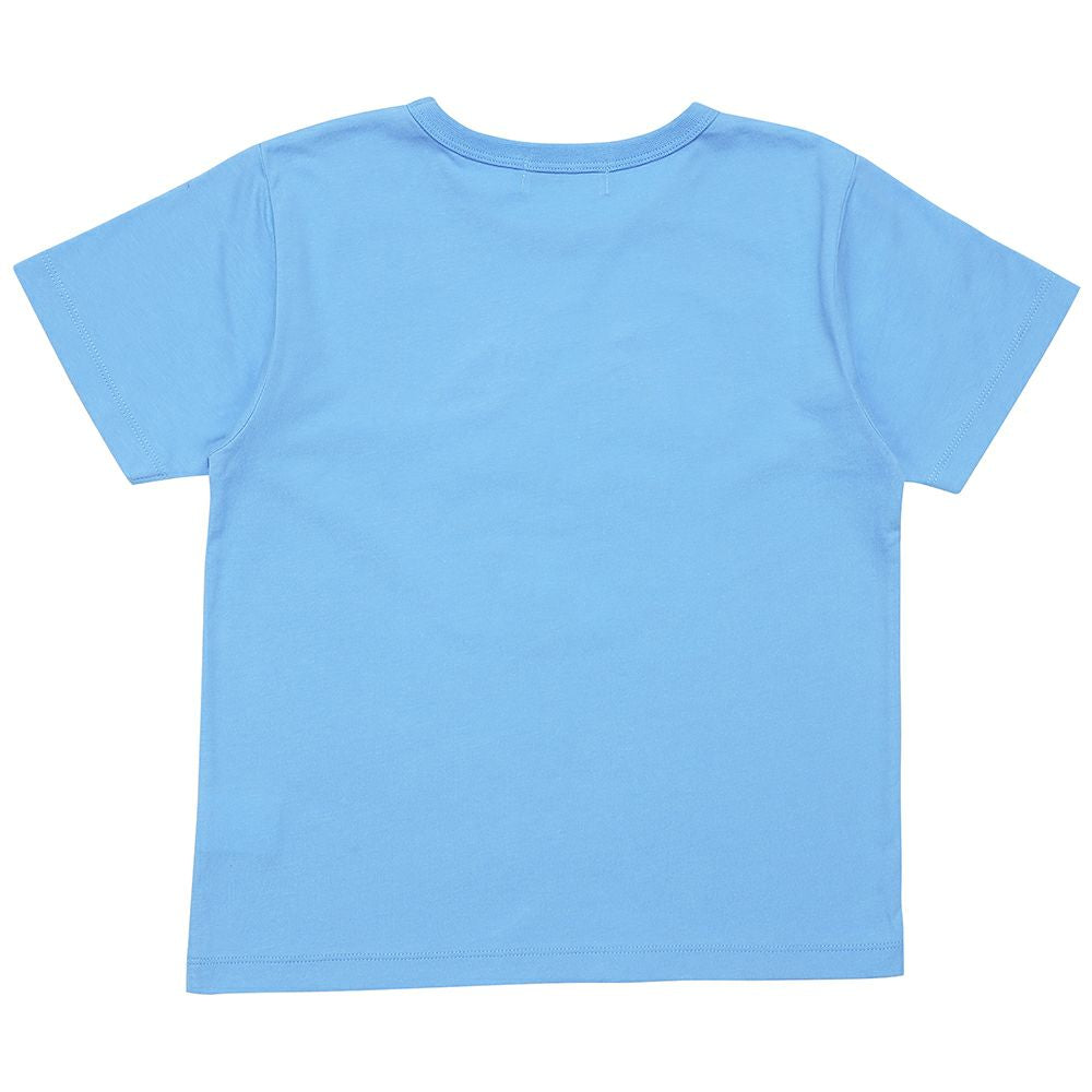 綿100％ はたらく車 ワッペン ロゴ 刺繍 Tシャツ Blue back