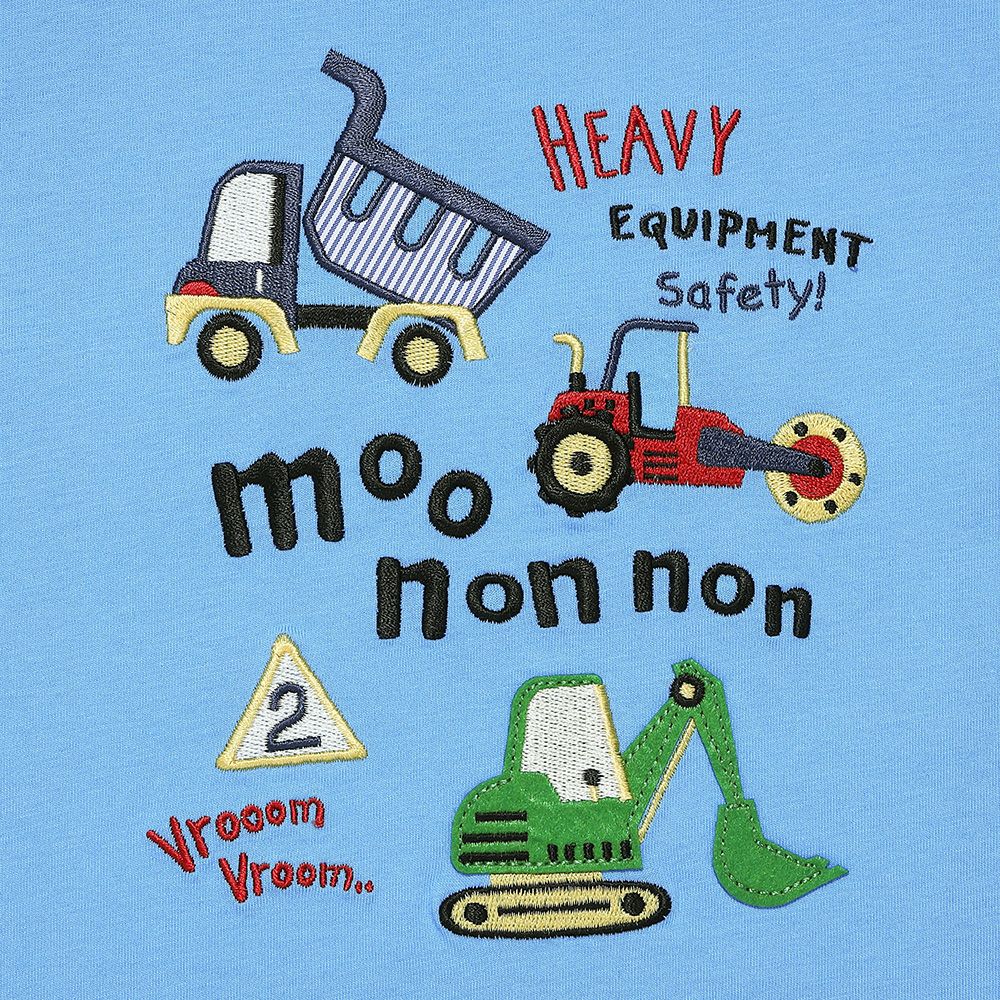 綿100％ はたらく車 ワッペン ロゴ 刺繍 Tシャツ Blue Design point 1