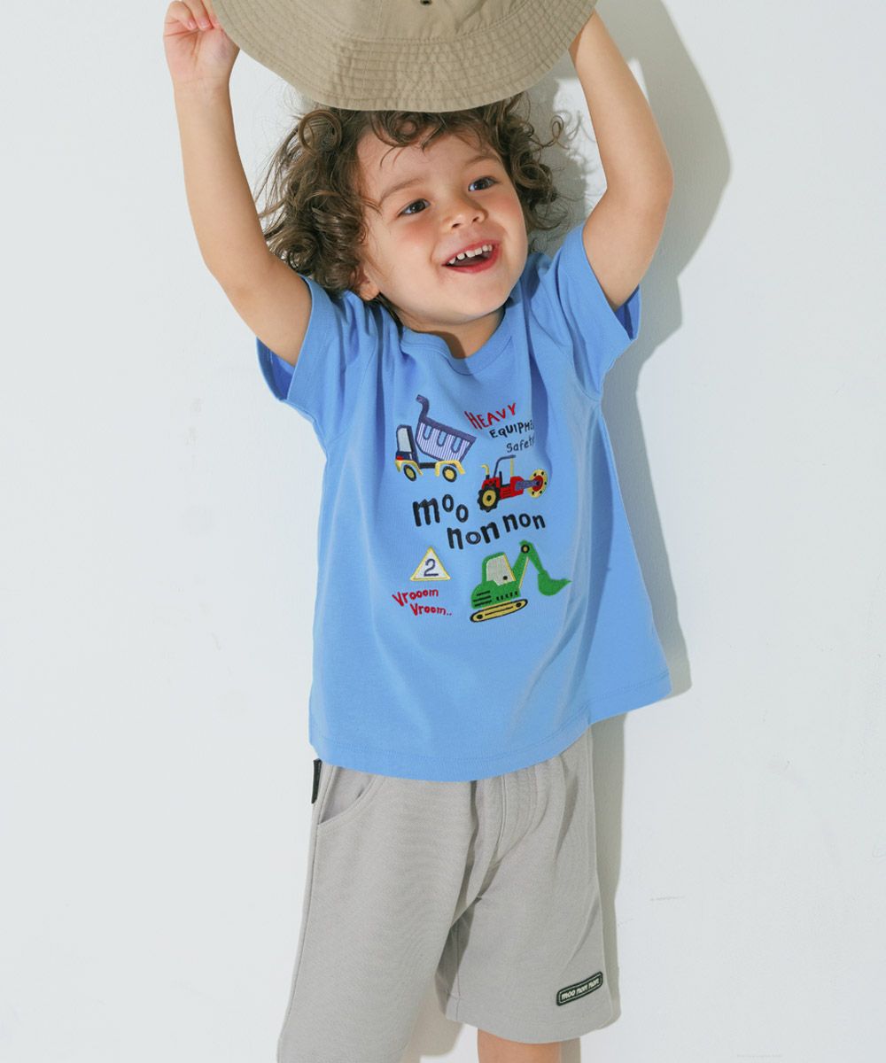 綿100％ はたらく車 ワッペン ロゴ 刺繍 Tシャツ Blue model image up