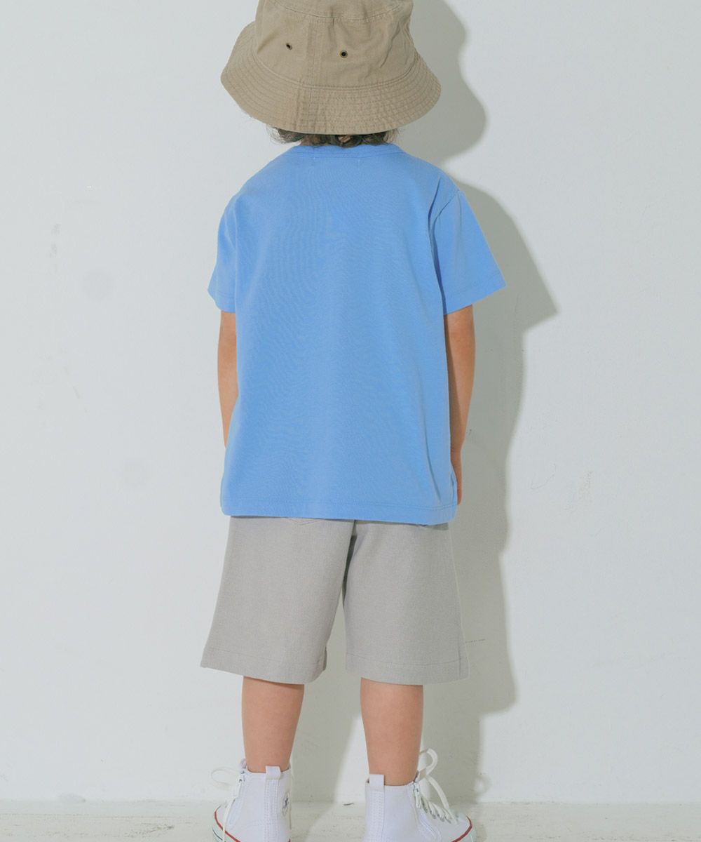 綿100％ はたらく車 ワッペン ロゴ 刺繍 Tシャツ Blue model image whole body