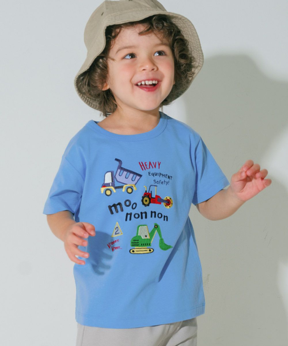 綿100％ はたらく車 ワッペン ロゴ 刺繍 Tシャツ Blue model image 1