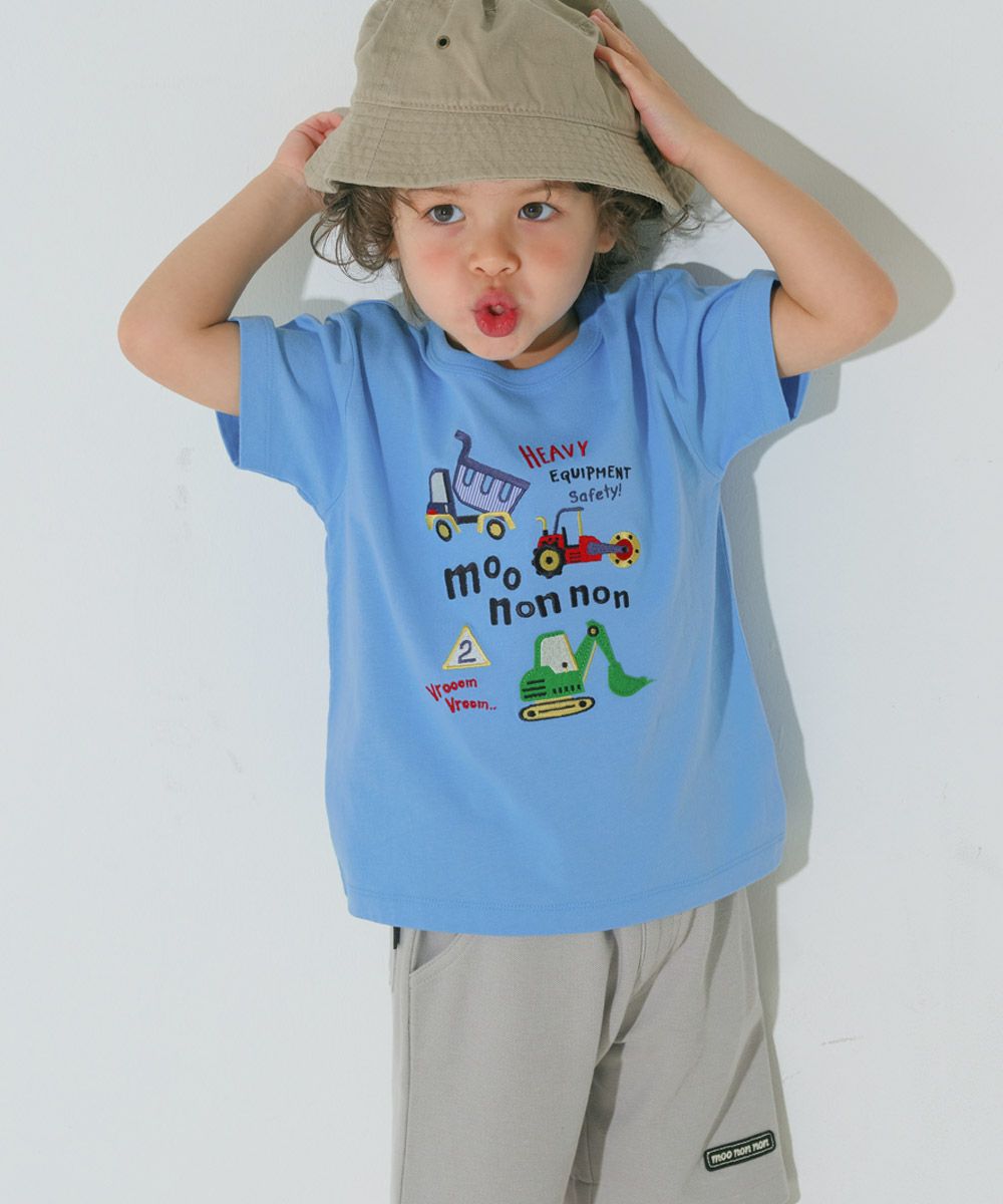 綿100％ はたらく車 ワッペン ロゴ 刺繍 Tシャツ Blue model image 2