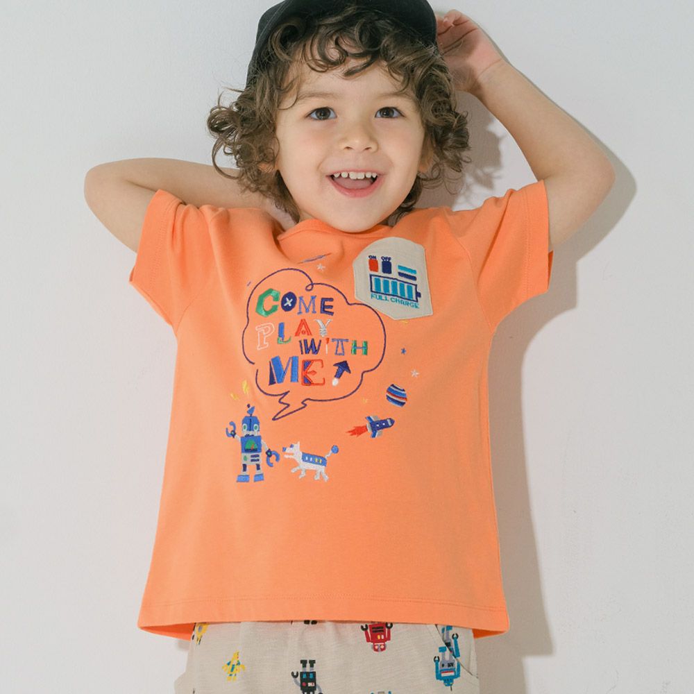 綿100％ ロボット ロゴ 刺繍 ポケット付き　Tシャツ  MainImage