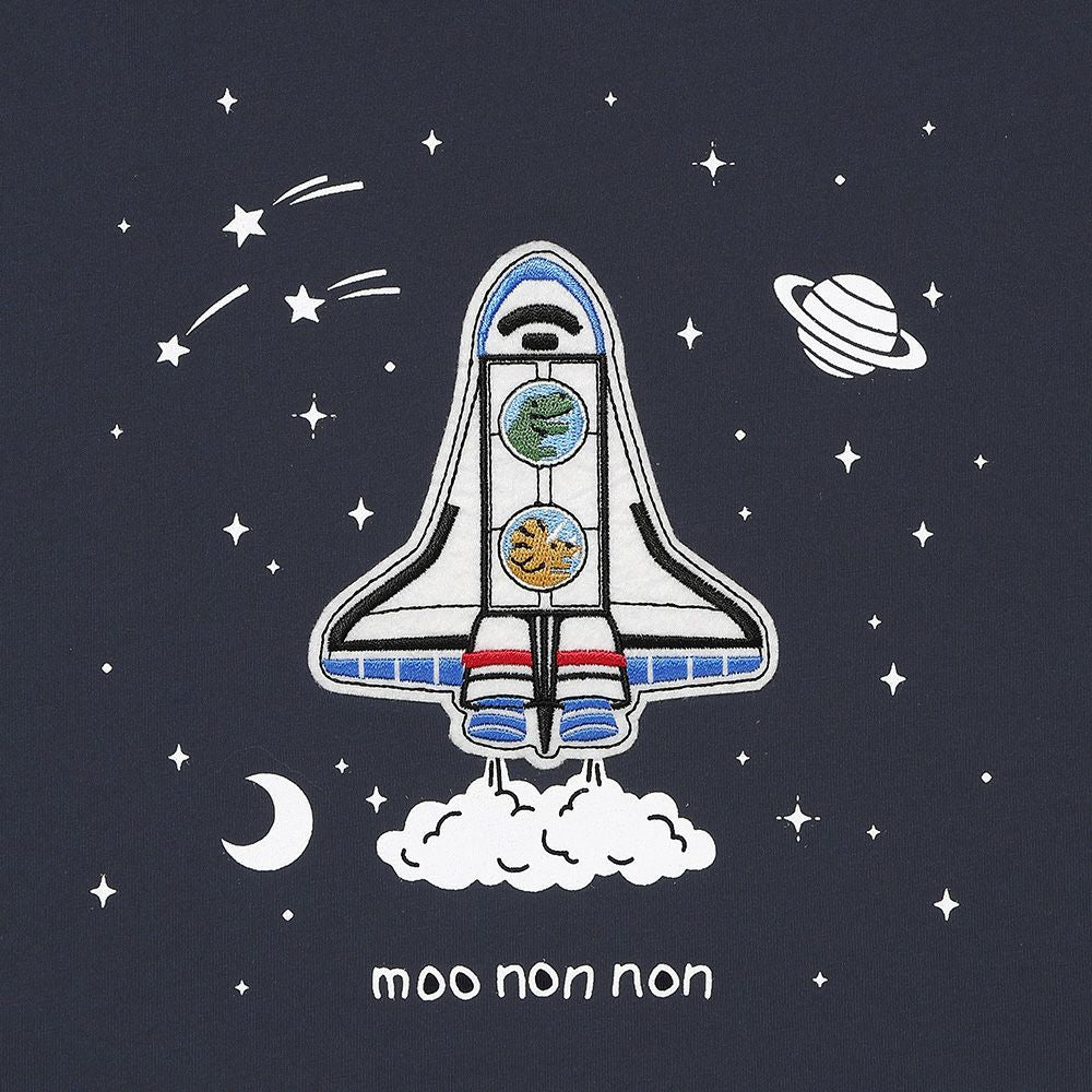 綿100％ スペースシャトル ワッペン 恐竜刺繍 Tシャツ Navy Design point 1
