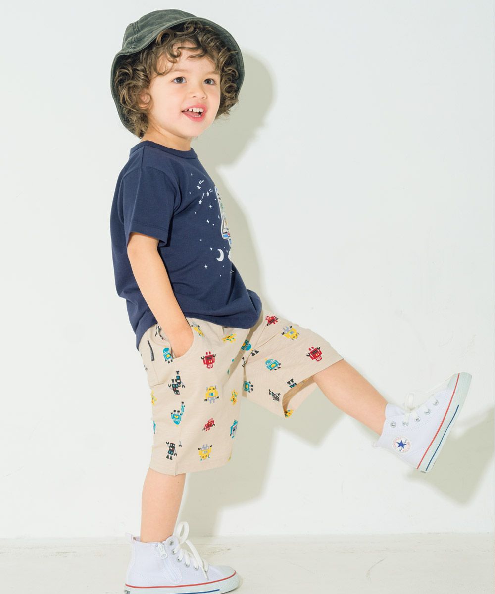 綿100％ スペースシャトル ワッペン 恐竜刺繍 Tシャツ Navy model image 4