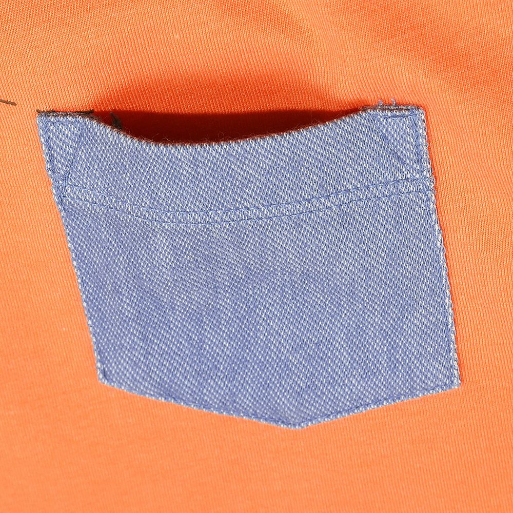 綿100％ 電車刺繍 ポケットつき 乗り物Tシャツ Orange Design point 2