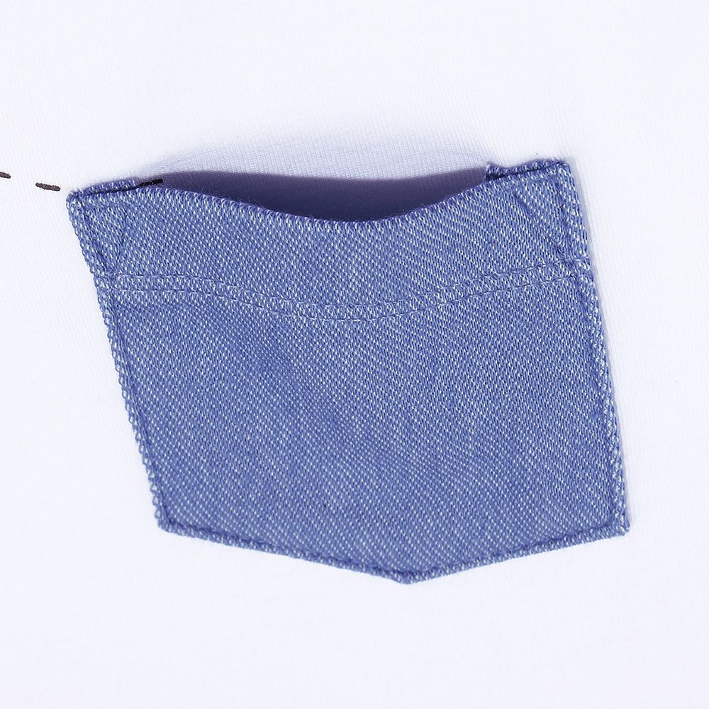 綿100％ 電車刺繍 ポケットつき 乗り物Tシャツ Off White Design point 2