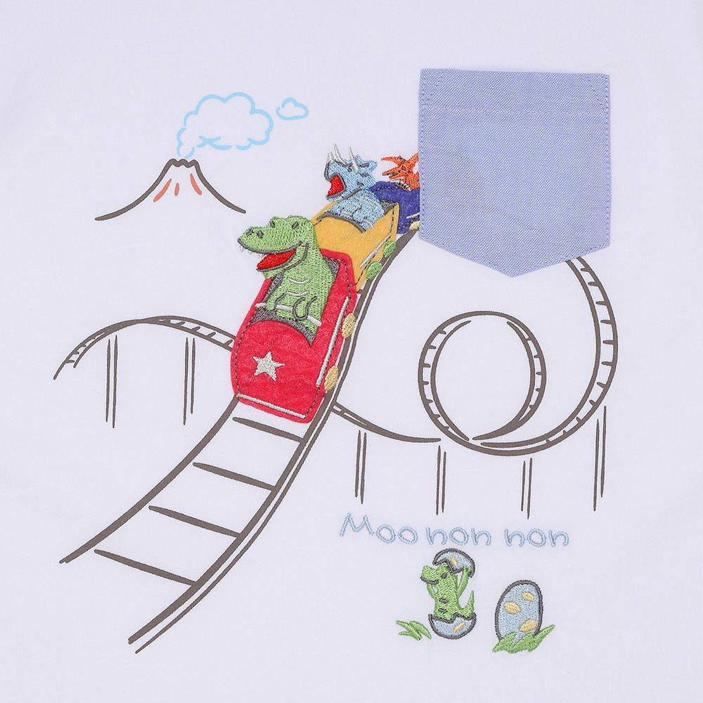 綿100％ 遊園地 恐竜刺繍 Tシャツ Off White Design point 1