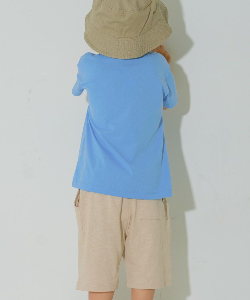 綿100％ 遊園地 恐竜刺繍 Tシャツ Blue model image whole body