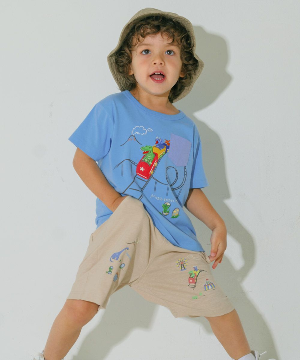 綿100％ 遊園地 恐竜刺繍 Tシャツ Blue model image 2