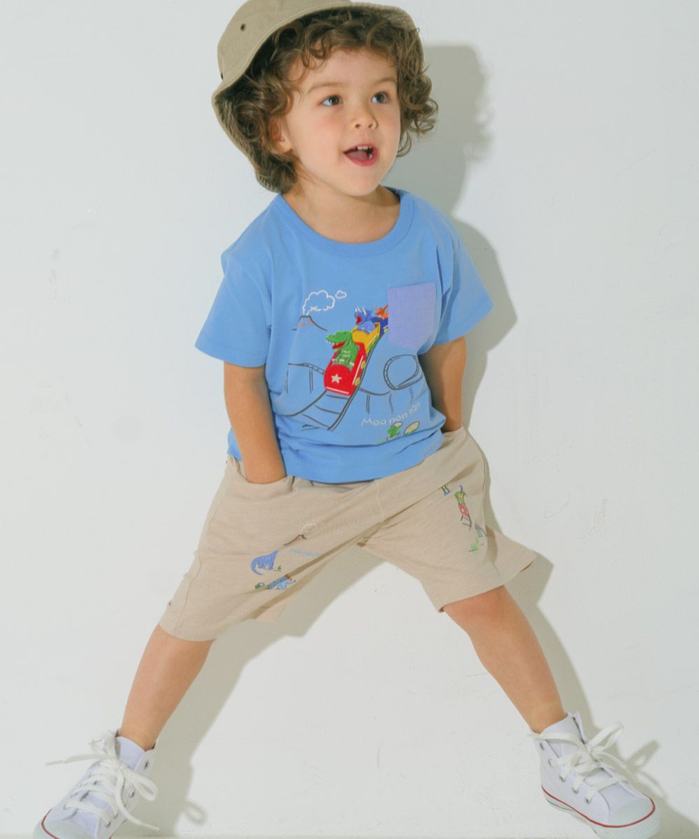 綿100％ 遊園地 恐竜刺繍 Tシャツ Blue model image 3