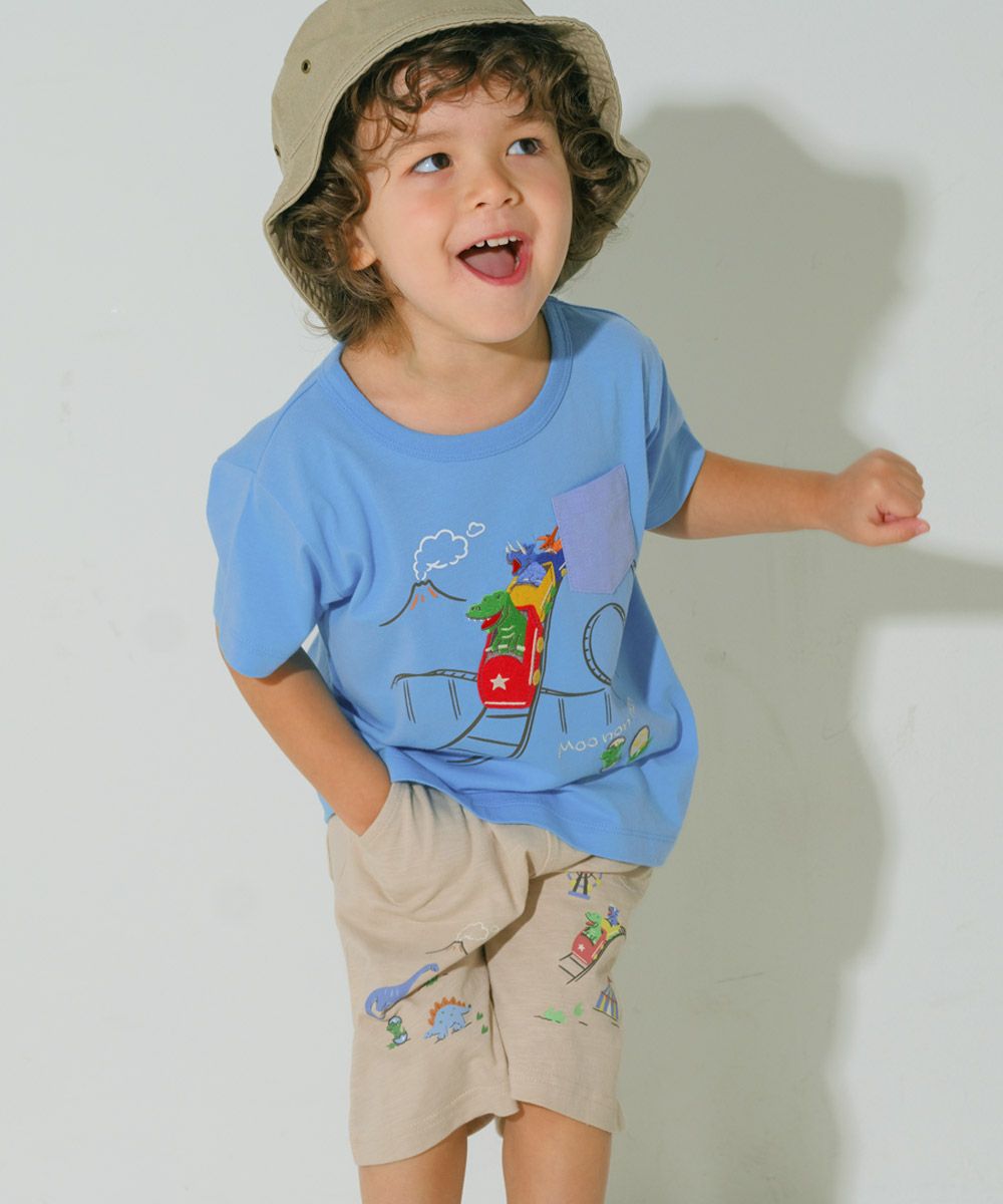 綿100％ 遊園地 恐竜刺繍 Tシャツ Blue model image 4