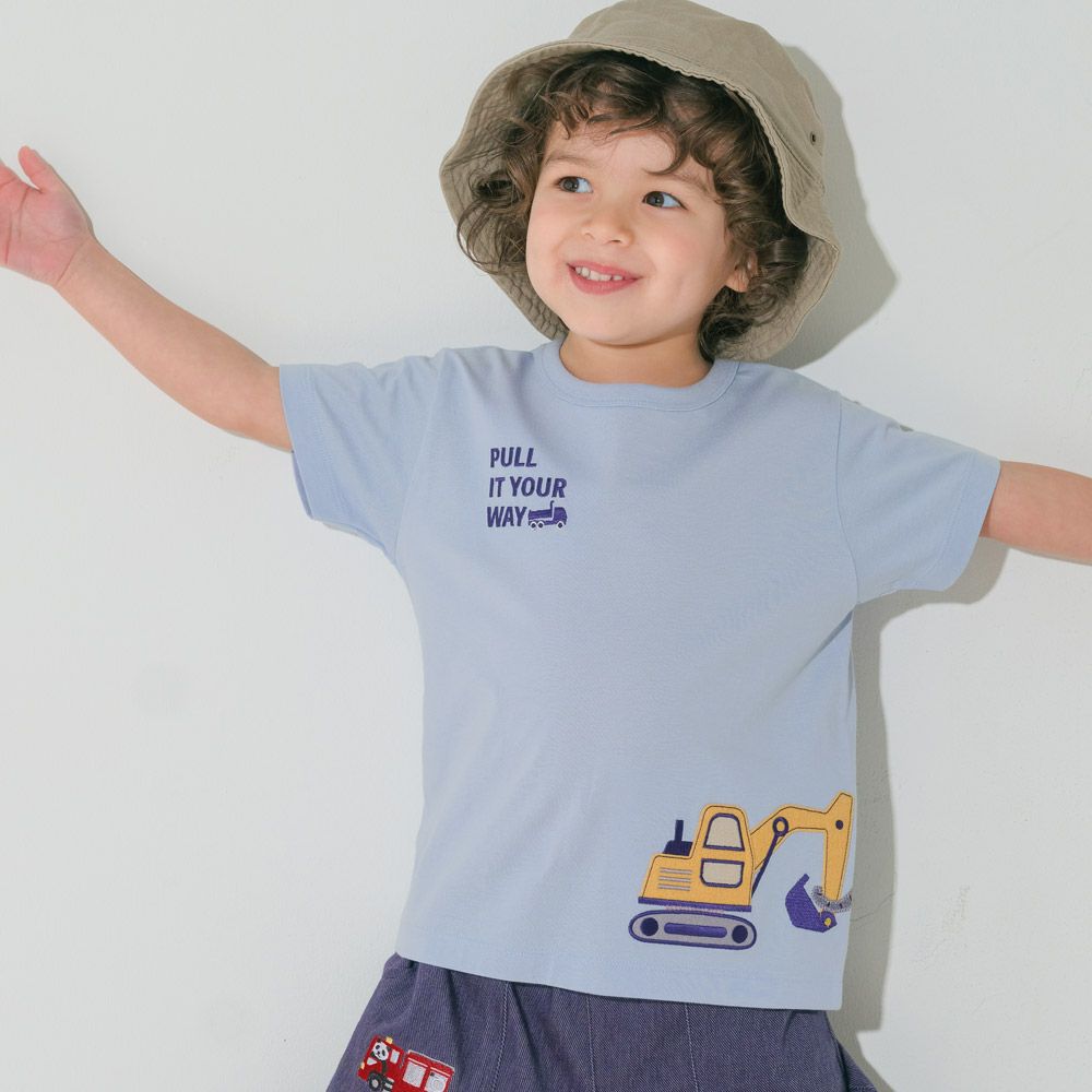 綿100％ ショベルカー＆動物ワッペン ロゴ刺繍 Tシャツ  MainImage