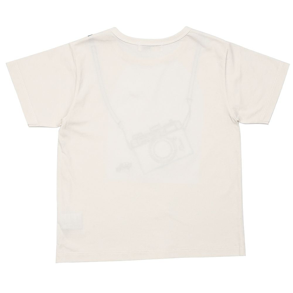 綿100％ チェック柄カメラモチーフ 車刺繍Tシャツ Ivory back