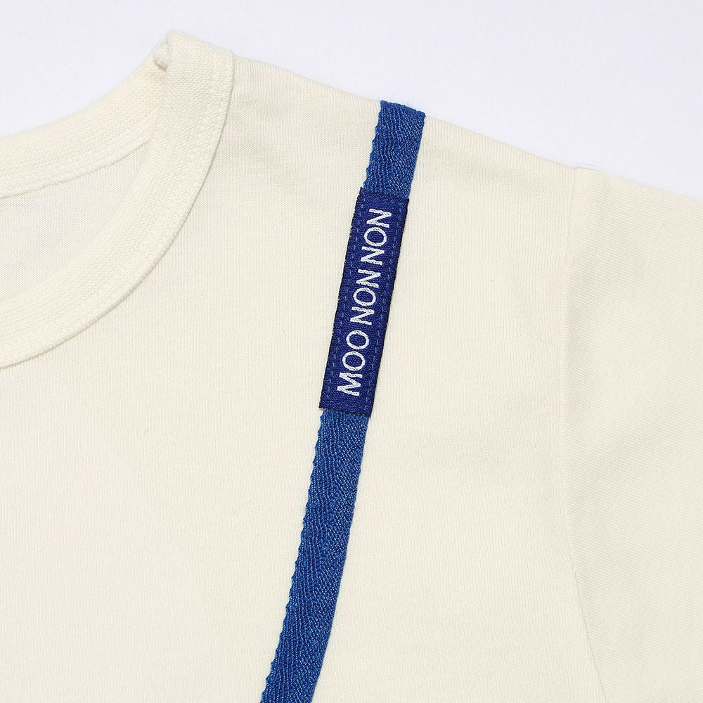 綿100％ チェック柄カメラモチーフ 車刺繍Tシャツ Ivory Design point 2