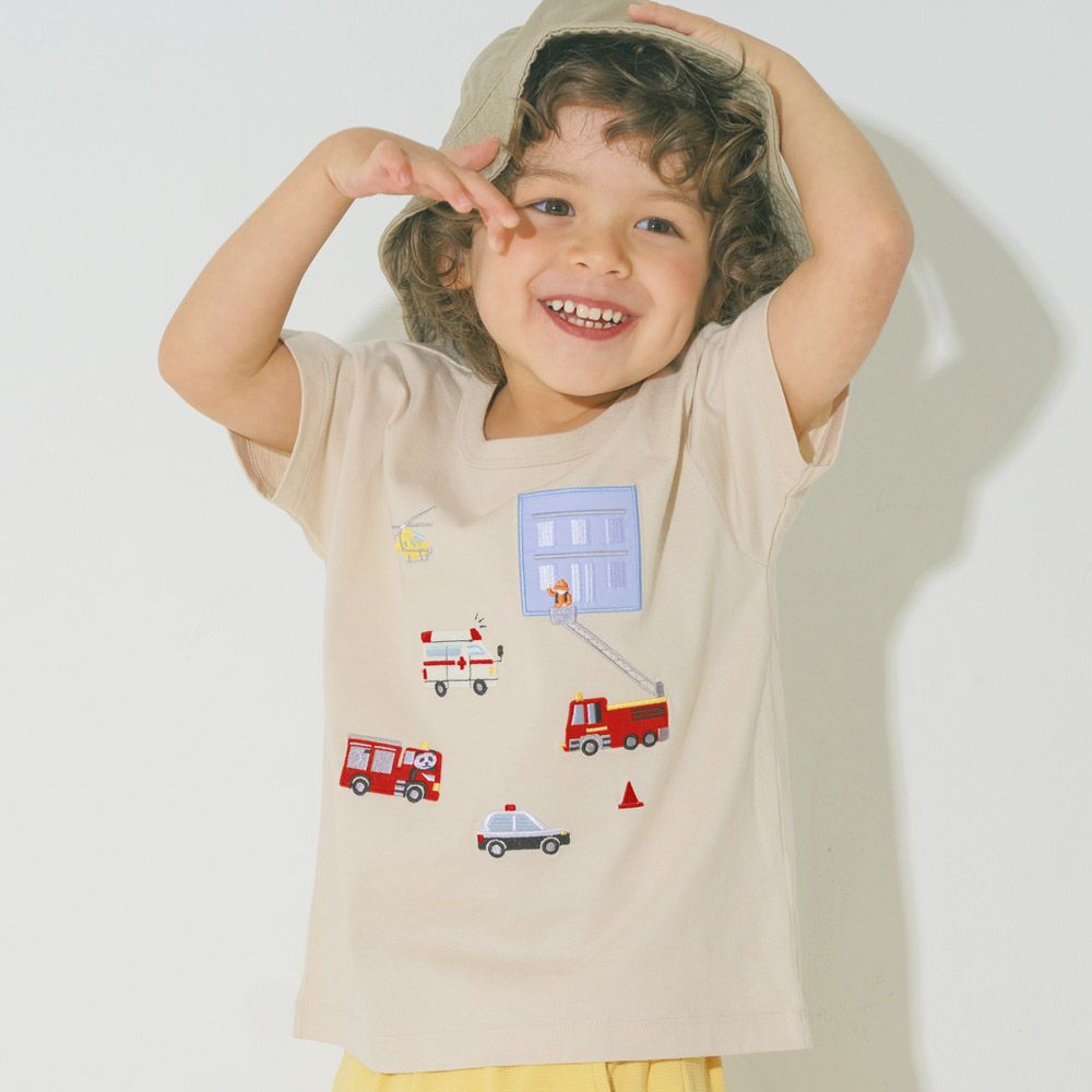 綿100％ はたらく車  レスキュー隊刺繍Tシャツ  MainImage