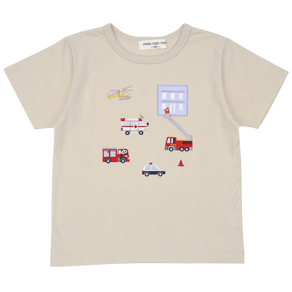 綿100％ はたらく車  レスキュー隊刺繍Tシャツ Beige front