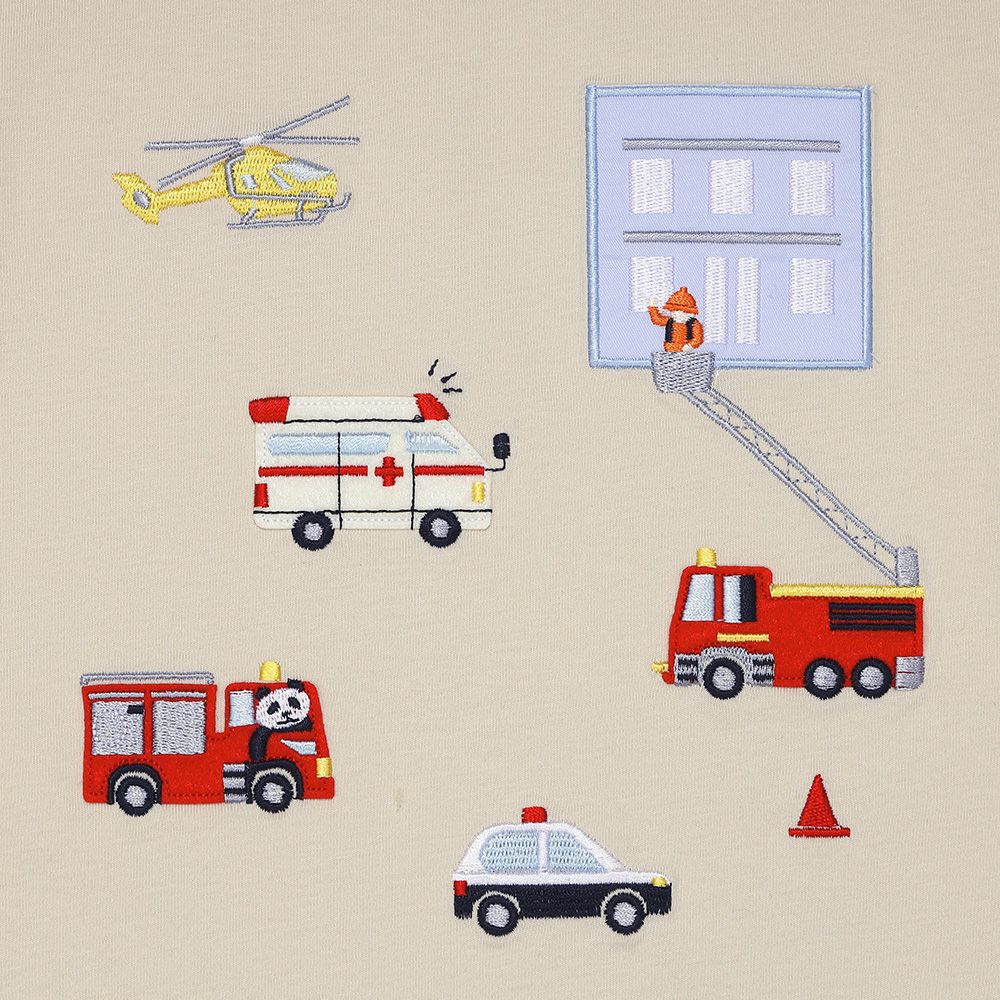 綿100％ はたらく車  レスキュー隊刺繍Tシャツ Beige Design point 1