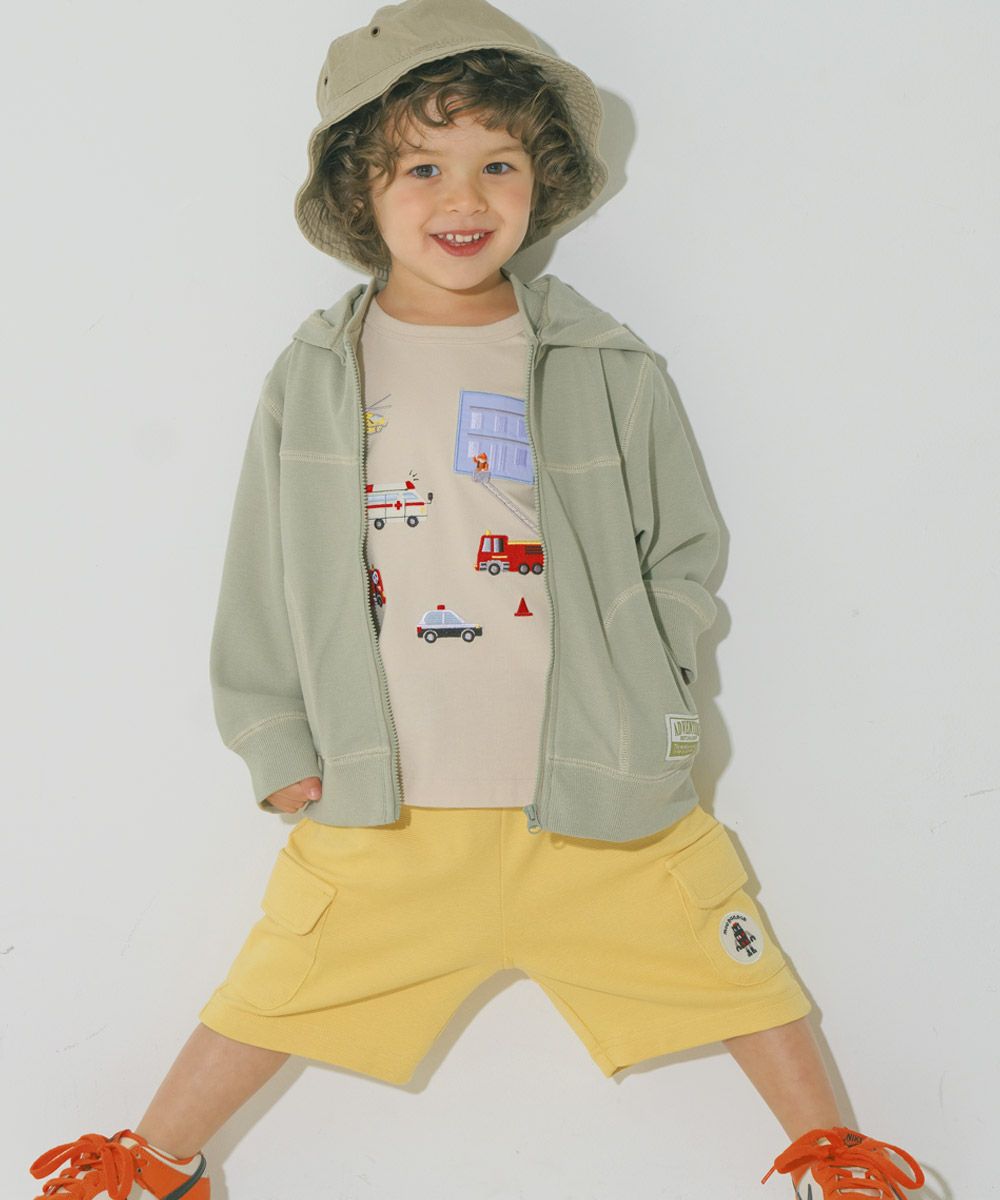 綿100％ はたらく車  レスキュー隊刺繍Tシャツ Beige model image 3