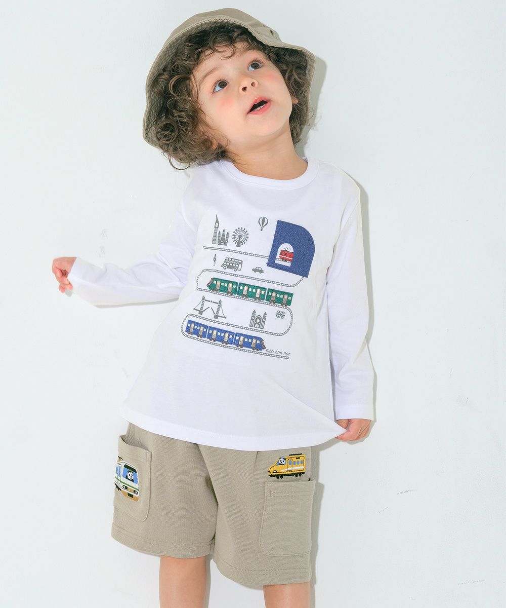 パンダ 電車 乗り物刺? ストレッチハーフパンツ Gray model image up