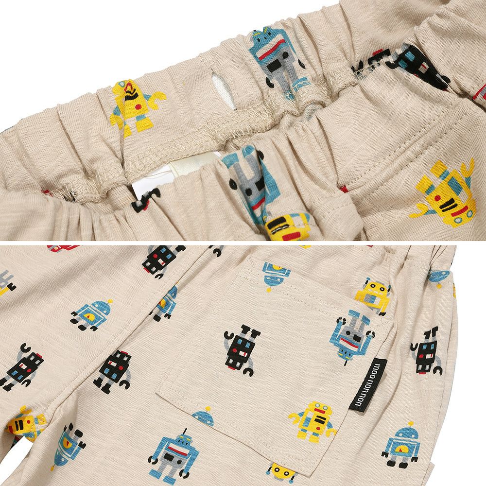 綿100％ オリジナルロボットプリントハーフパンツ Beige Design point 2
