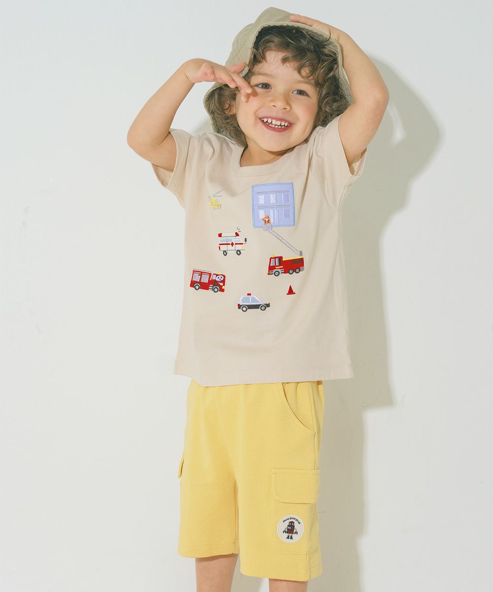 ロボットワッペンつき ストレッチハーフパンツ Yellow model image up