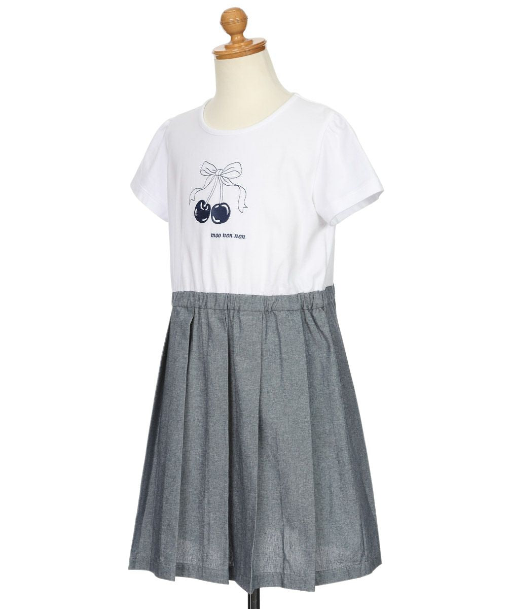 チェリー ロゴ刺繍 プリーツ風ドッキングワンピース Navy torso